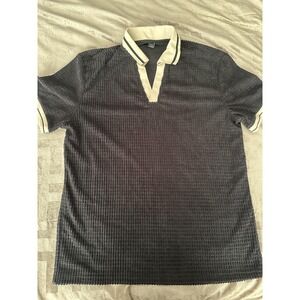 MANFINITY Polo Shirt Mens Large Black Textured Knit Short Sleeve Collared Casual